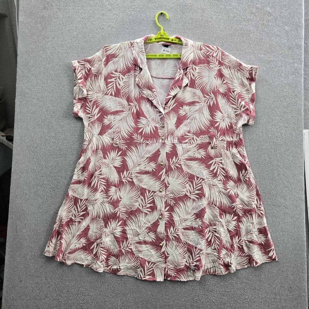 Torrid Women Dress 2 Pink Floral Hawaiian Shirt Button‎ V-Neck Front Slub